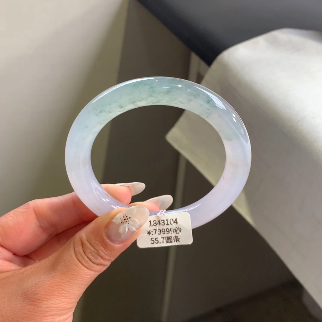 翡翠手镯未镶嵌冰胶粉紫飘花56圆条（会失色）