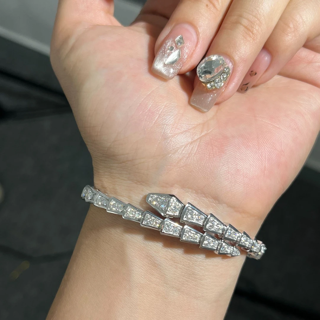 莫桑石铂金pt950首饰镶嵌莫桑弹力蛇形手镯