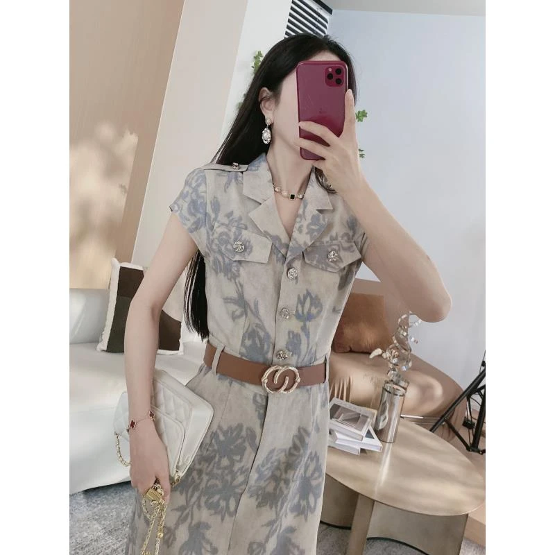 【小妖精】肩章排扣气质显瘦复古设计感后开叉连衣裙(YD)3009