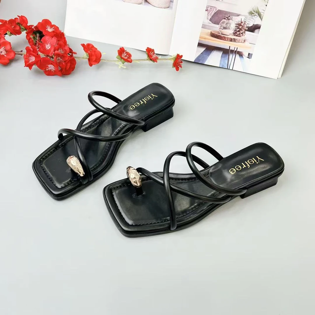 K139-7 夏季新款时尚百搭休闲外穿气质低跟露趾拖鞋