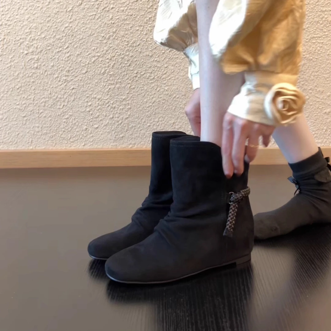 Pokoy-4.5cm短筒配裙子中筒复古西部牛仔靴女