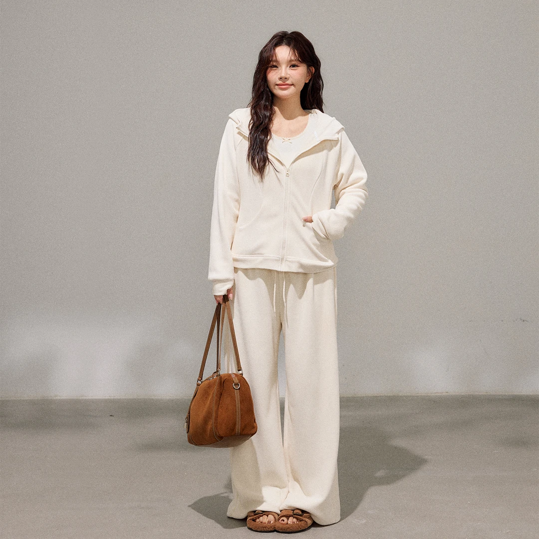 张大人【云朵慕斯】大码女装微胖妹妹松弛感针织上衣连帽外套三件套