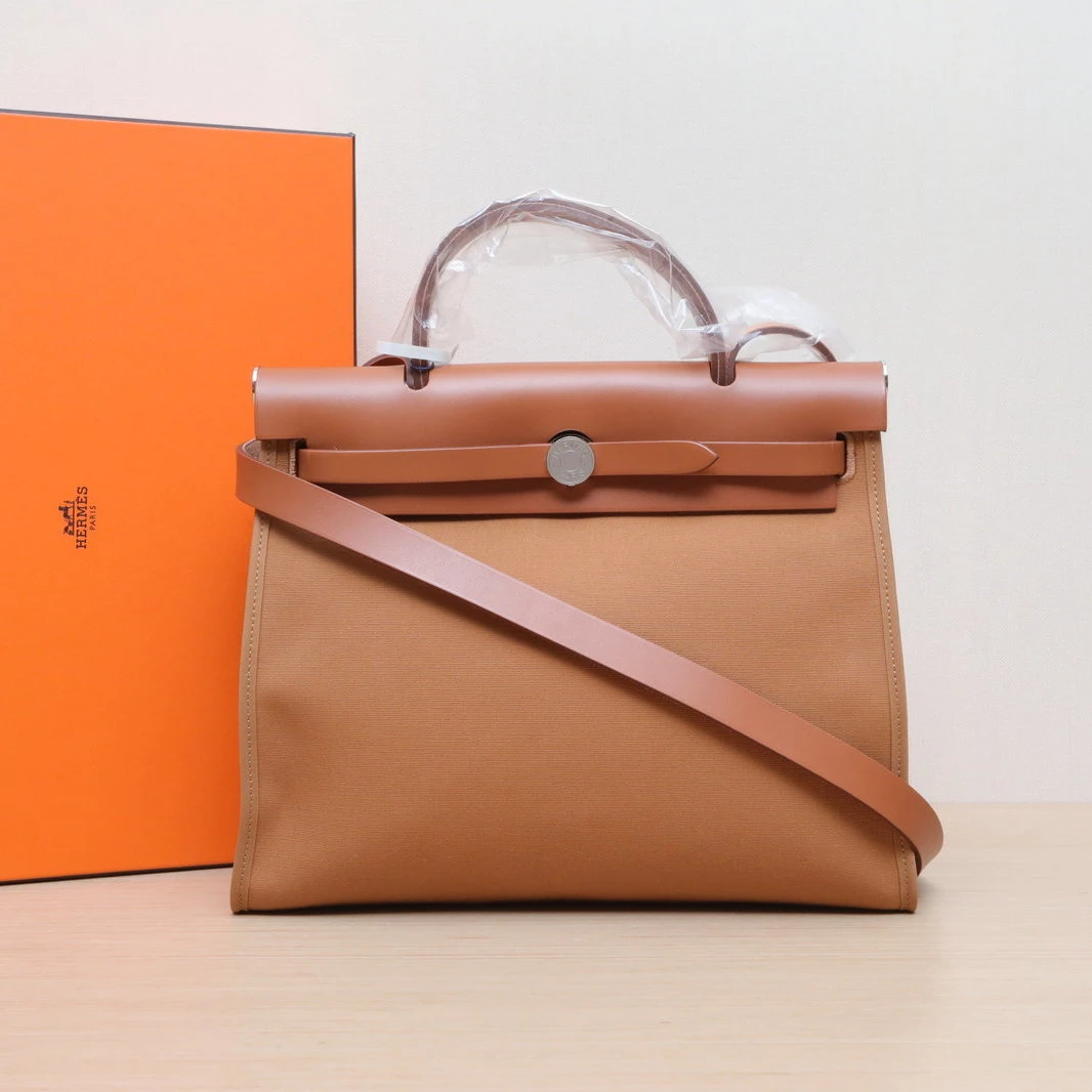 99新 Hermes/爱马仕 【双双】Herbag 31帆布/牛皮拼色