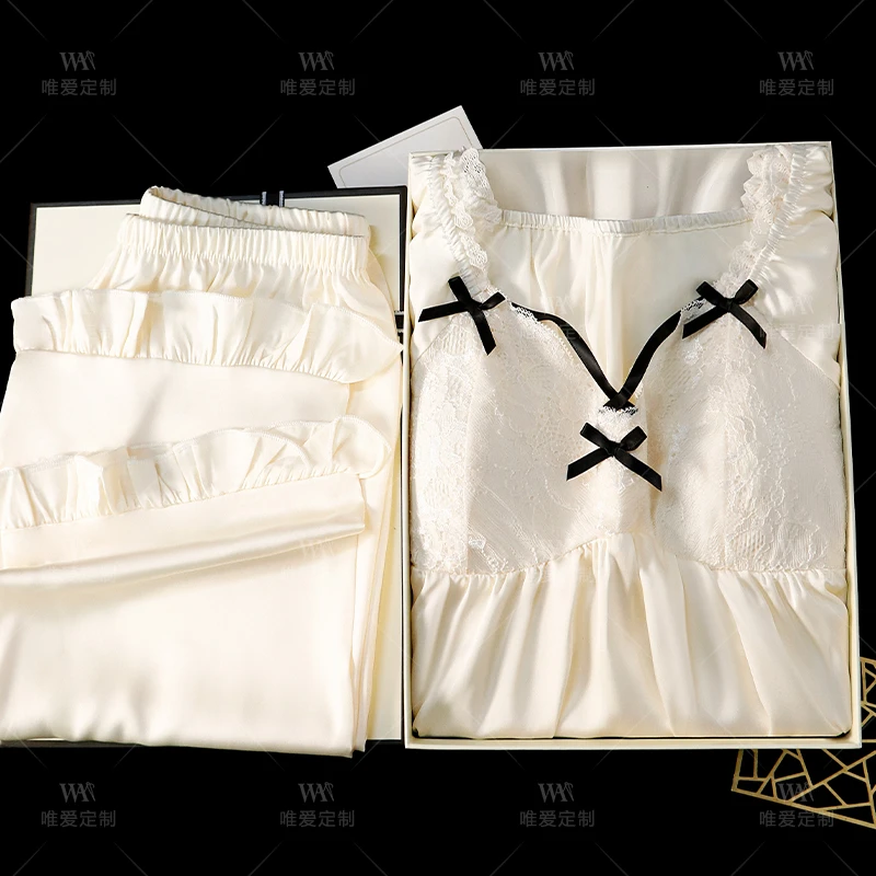 100%桑蚕丝真丝睡衣女春秋季法式宫廷风家居服送闺蜜女友生日礼物