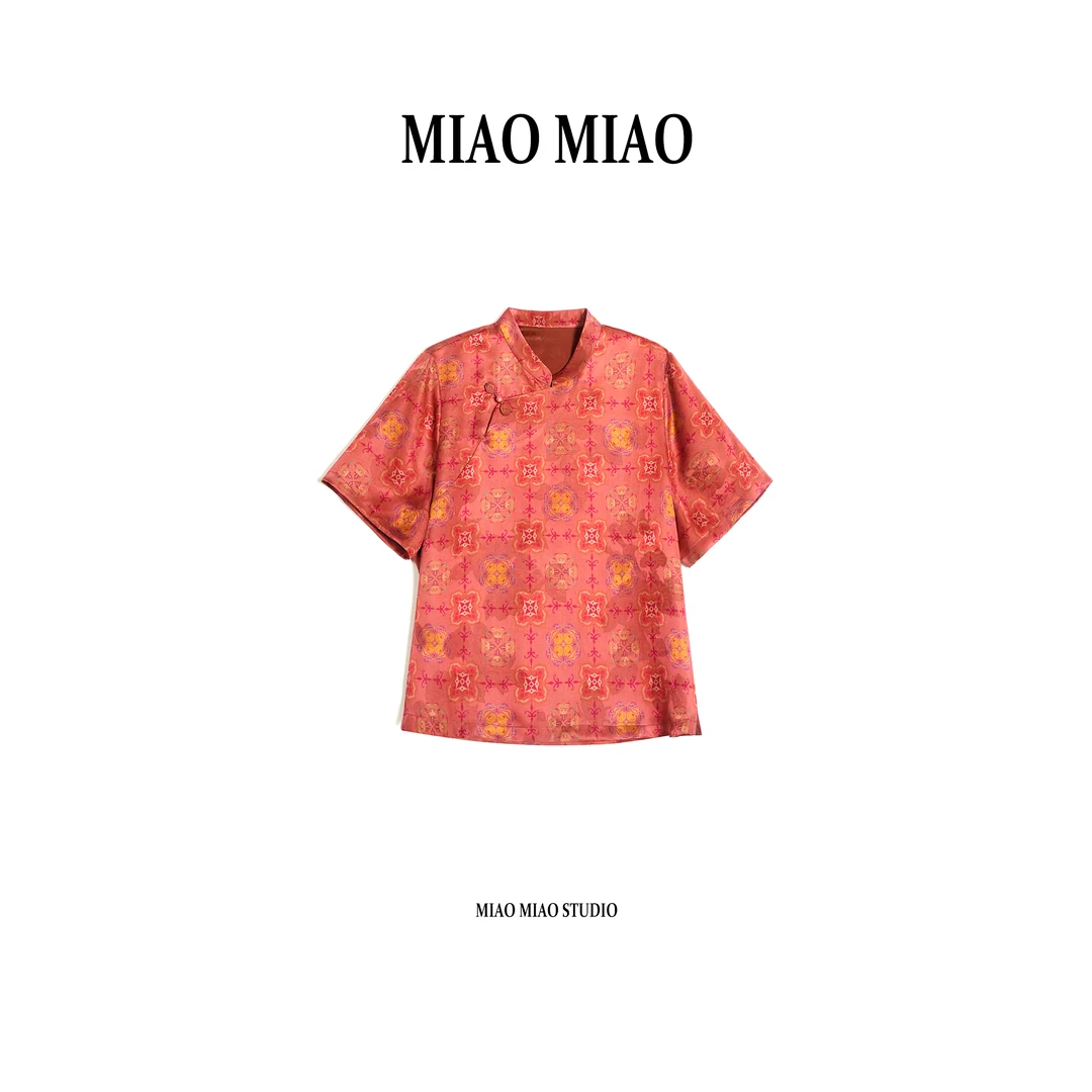 【花尘序】淼淼家MH466夏季新款优雅新中式提花缎红云纱国风上衣