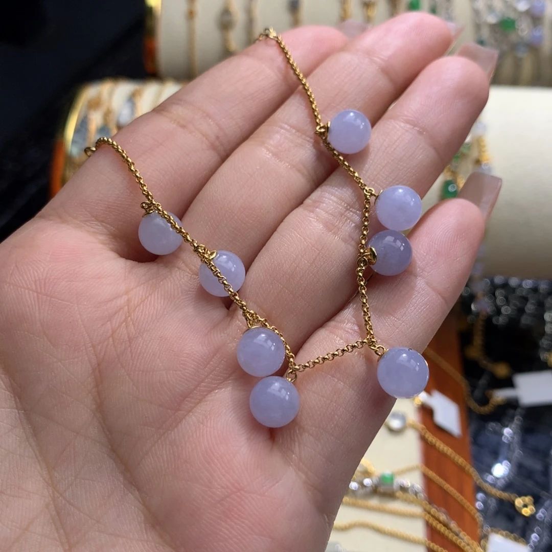 糖***果翡翠18K金镶嵌颈饰翡翠