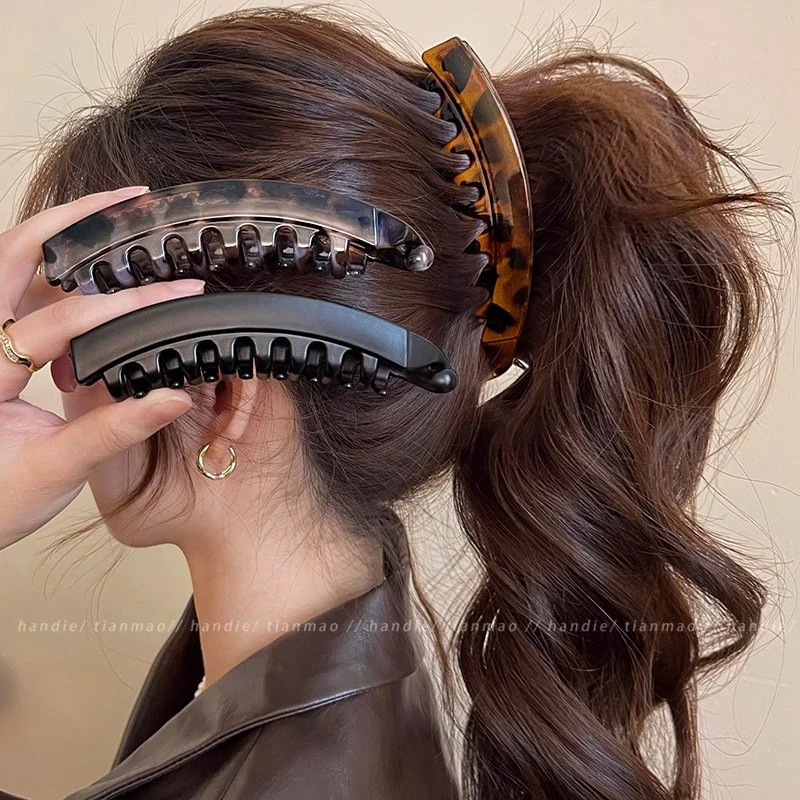 复古豹纹香蕉发夹女高级感马尾扭扭竖夹气质后脑勺显发量夹子头饰
