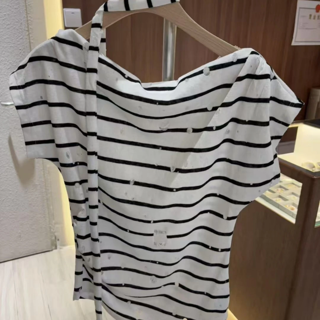 常规款系带经典夏季休闲T恤短袖休闲风条纹