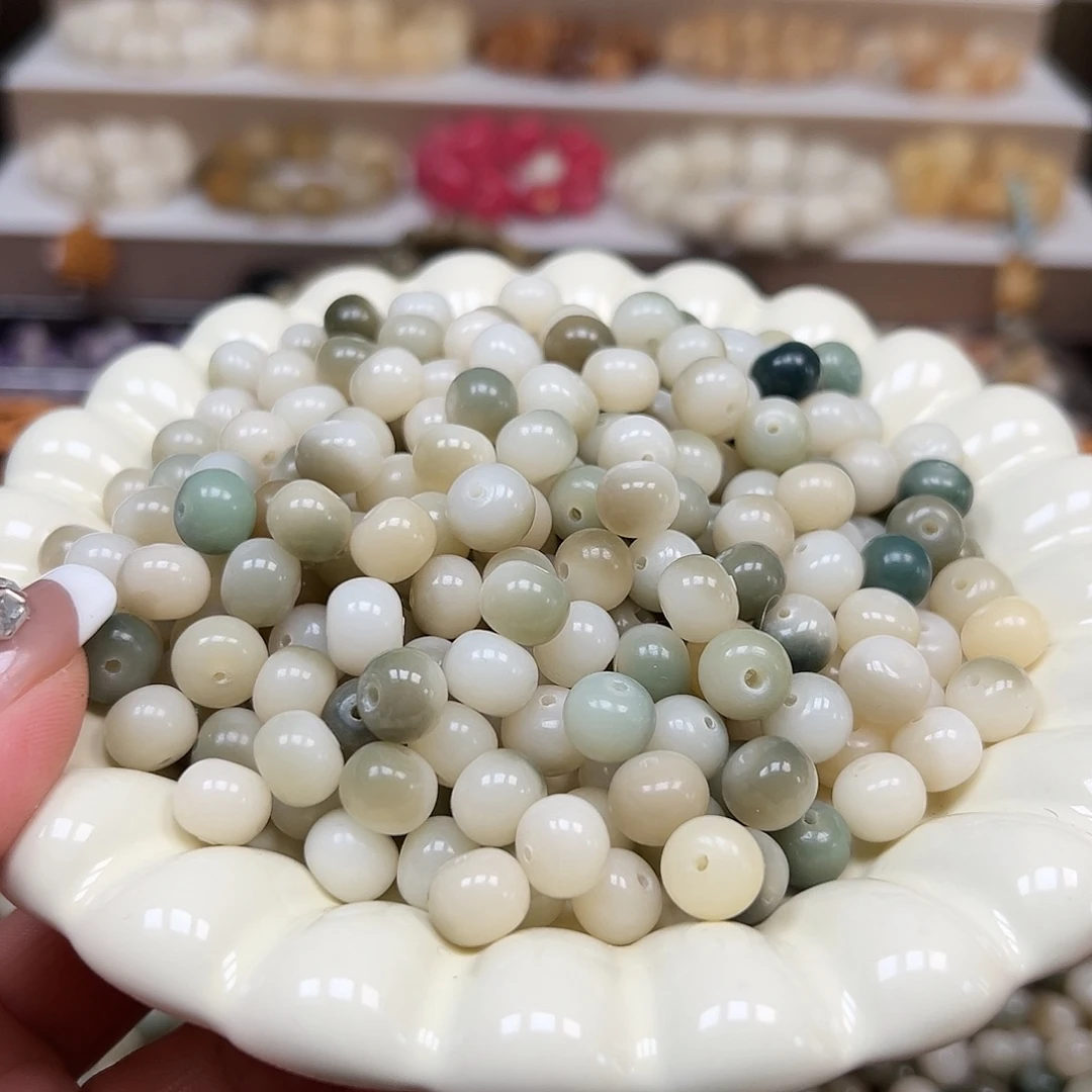 手串菩提根/象牙果微瑕卡10玉化料烟雨飘花苹果1000颗