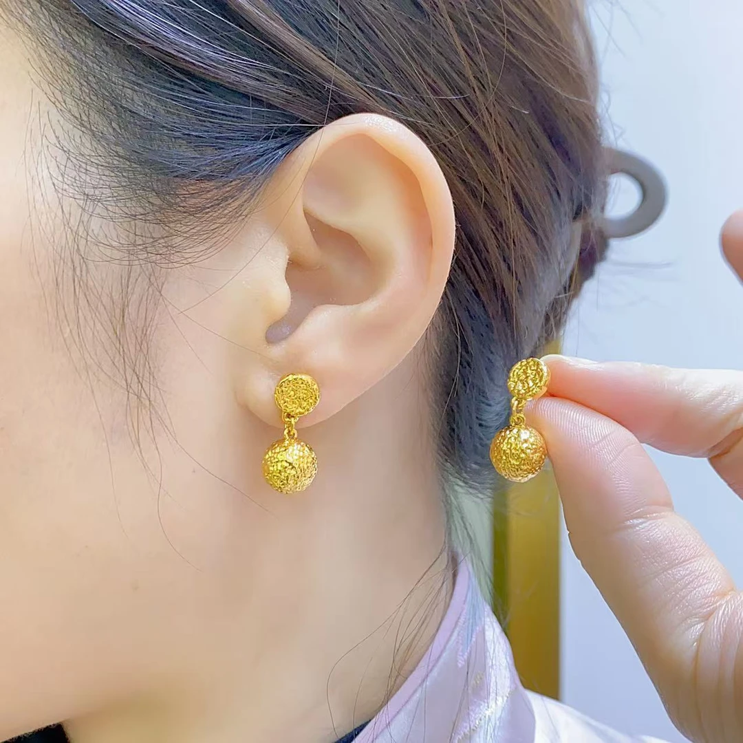 【木韵阁】足金999 5D黄金碎碎金球耳针时尚黄金时尚百搭 5.16 4.96