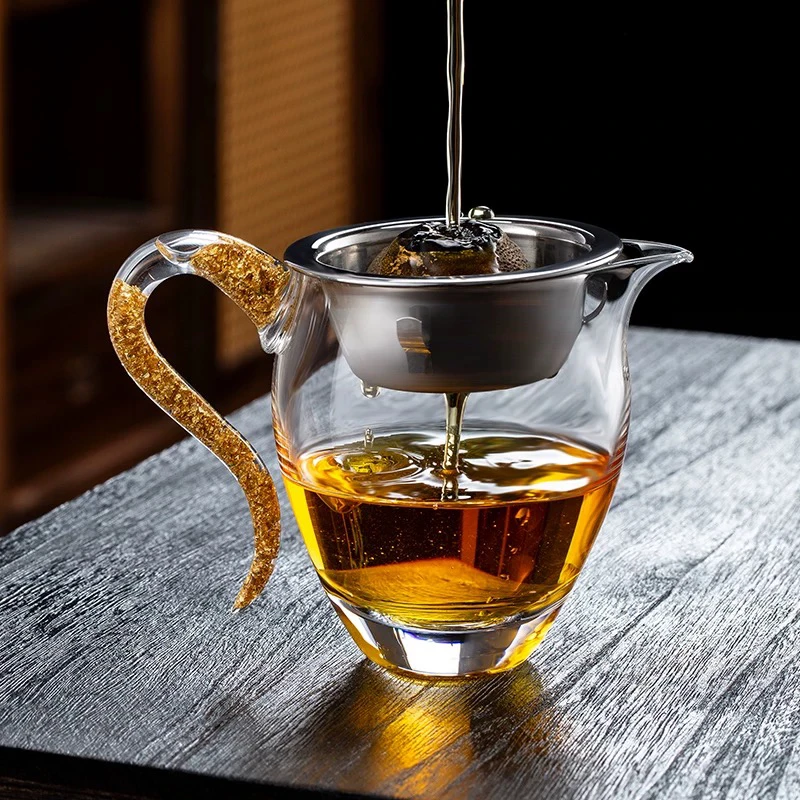 金箔水晶玻璃公道杯高档茶水分离茶具