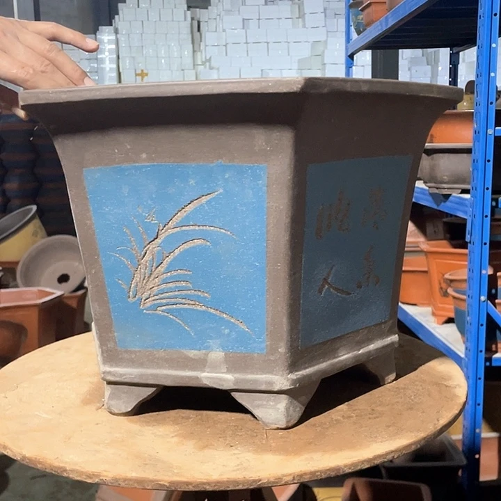 40蓝色六方花盆花盆