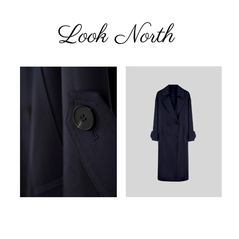 Look North【隐贵之流】秋季纯色宽松休闲轻薄长款翻领风衣