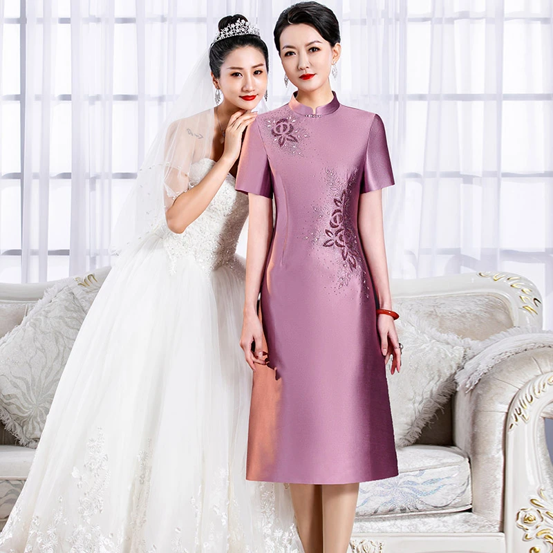 5871高贵喜妈妈婚宴礼服气质新款中式绝美旗袍喜婆婆日常可穿素雅