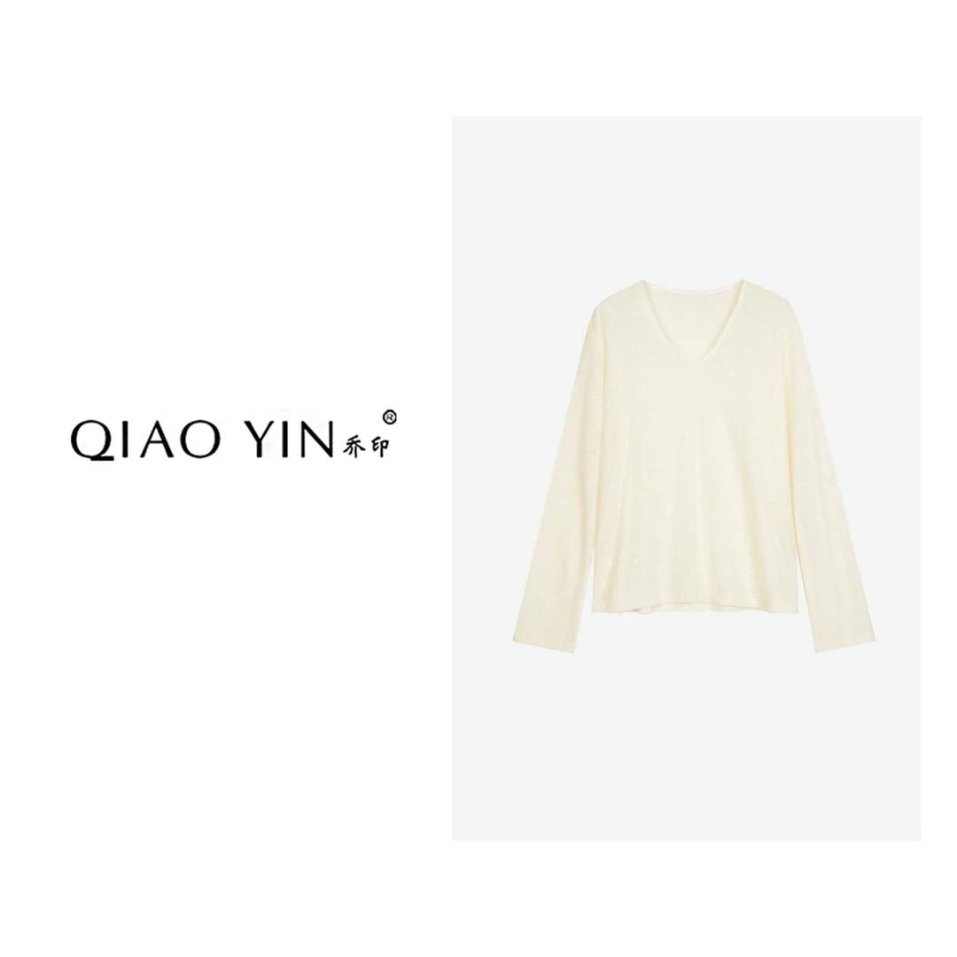 QIAO YIN“蕾丝T恤“气质长袖针织时尚女士宽松QY26520