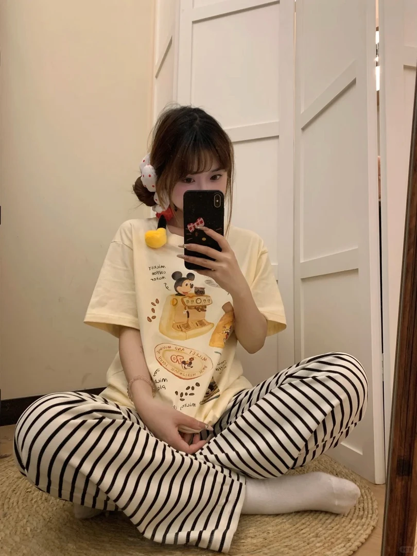 【拿铁米奇】韩版少女卡通短袖睡衣女春夏新款套装可外穿显瘦家居服