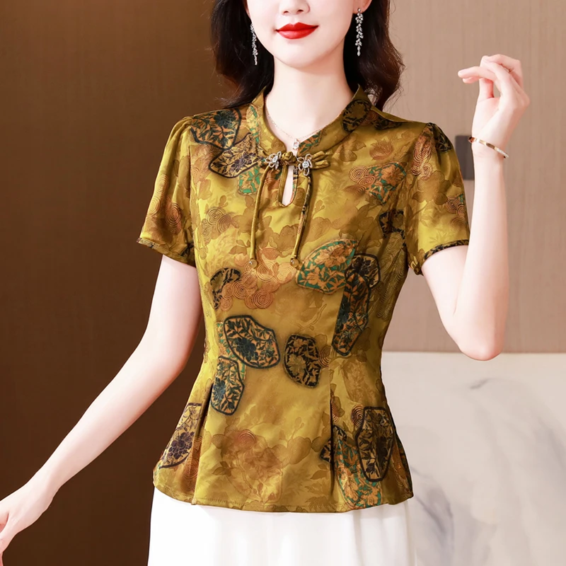 时尚显瘦衬衫女装短袖夏季高端新中式国风上衣洋气质妈妈百搭小衫