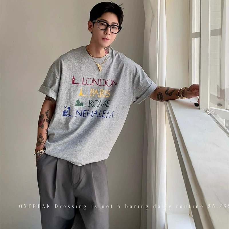 OXFREAK 「城市主题印花」300g重磅纯棉短袖t恤男宽松情侣装半袖