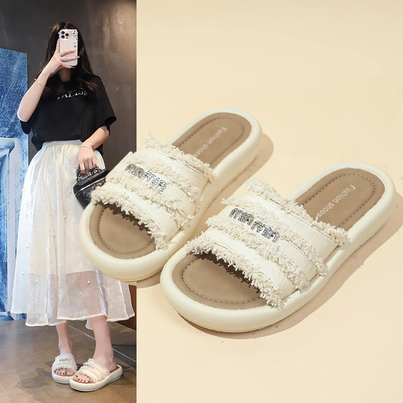 舒适百搭时尚小香风一字拖一字型休闲风圆头耐磨沙滩鞋凉拖鞋外穿