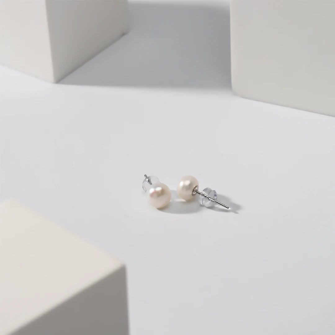 【一晨专属】小钢炮  s925淡水珍珠耳钉7-8mm 无核（赠胸针）