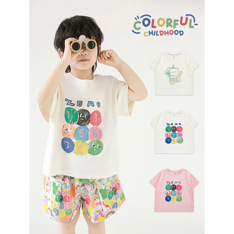 YOEHYAUL/幼悠夏四波【童话漫刊】卡通印花轻薄柔软双面棉T恤 X5169