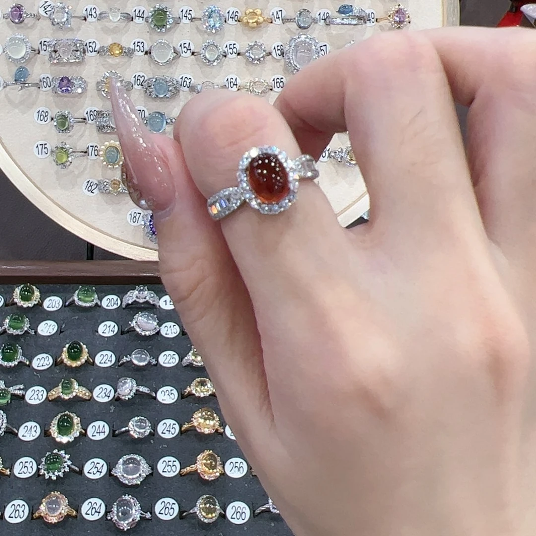 蛇纹石玉戒指银S925镶嵌冉*朵