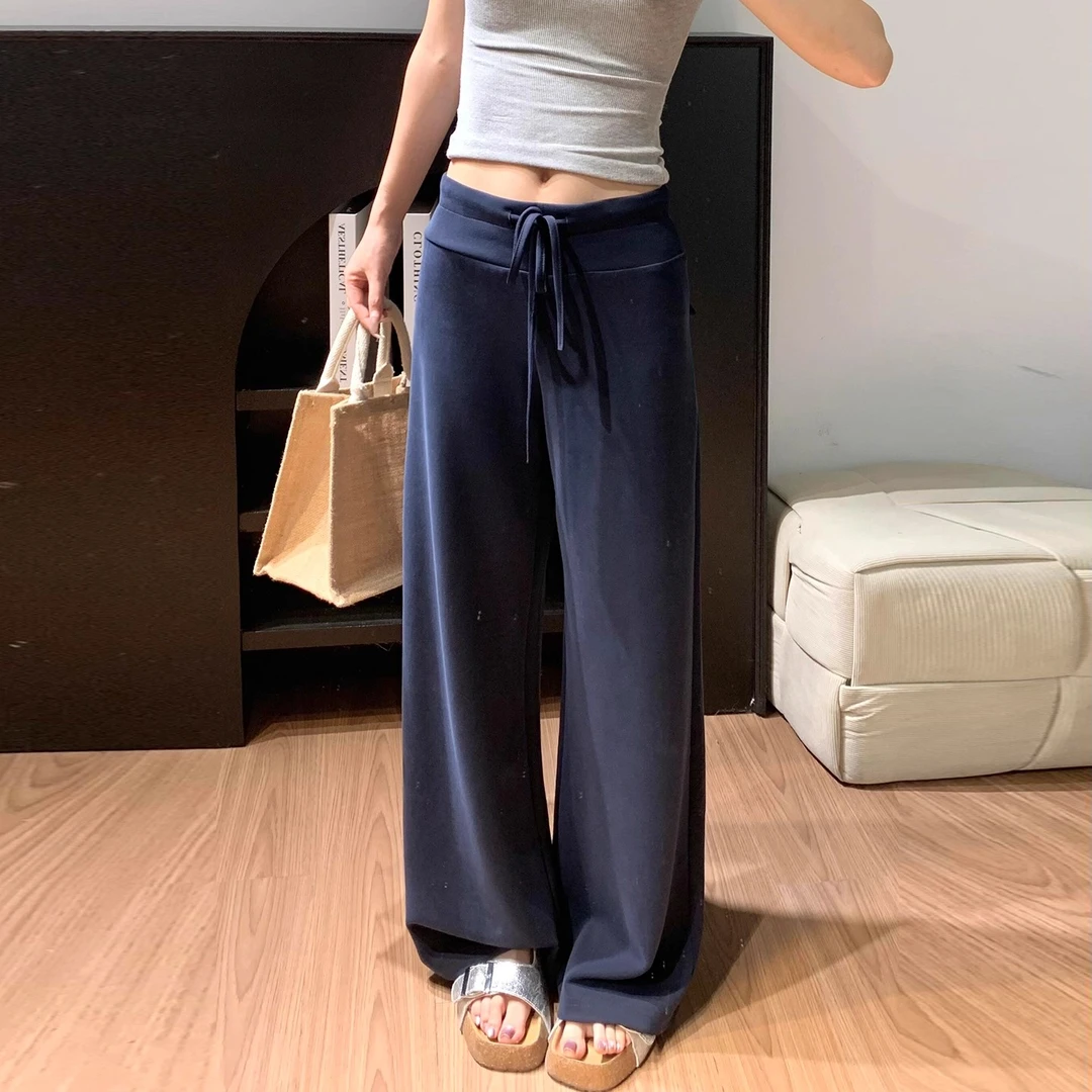 藏青色阔腿裤女夏季2025新款高腰显瘦小个子直筒裤春秋休闲拖地裤