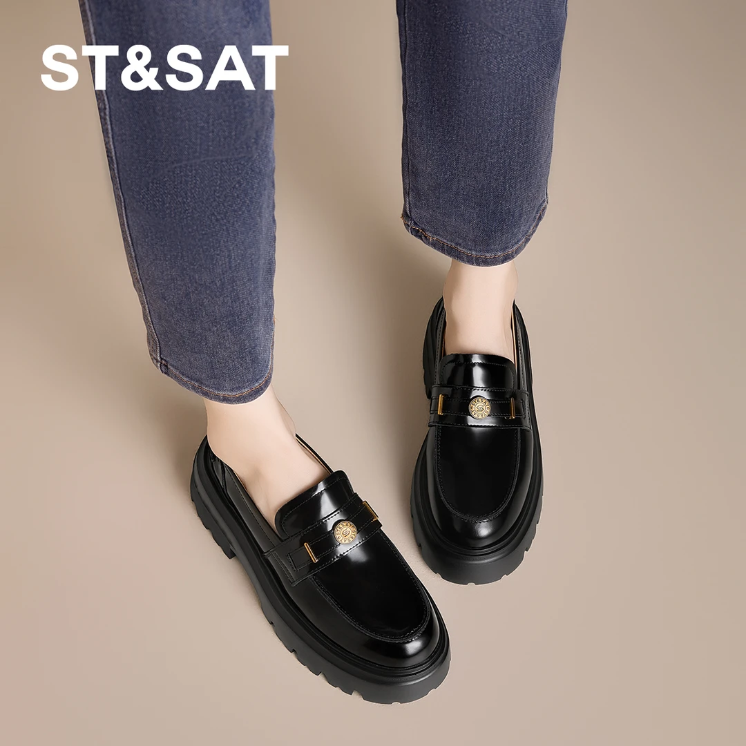 星期六女鞋圆头软底黑色乐福鞋上班族小皮鞋秋季出游百搭轻奢鞋子