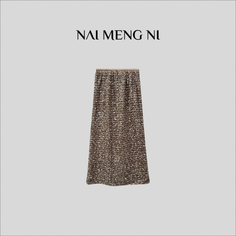 肉肉 26N1570  “波光粼粼” 法式精致重工亮片松紧高腰显瘦半身裙