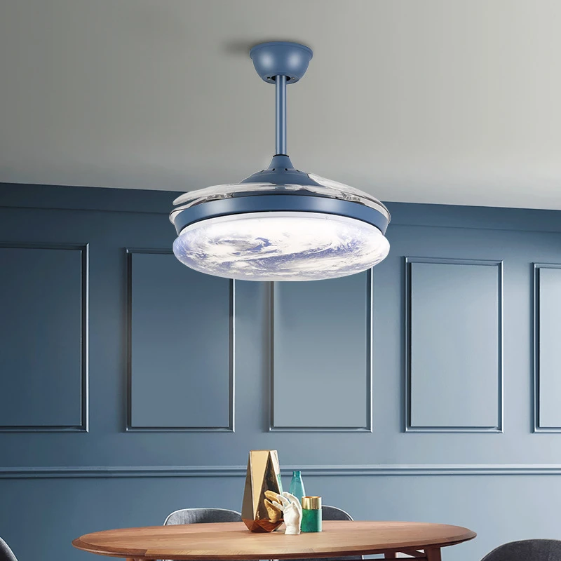 宸居隐形餐厅风扇灯 卧室伸缩电扇吊灯静音家用客厅全光谱吊扇灯