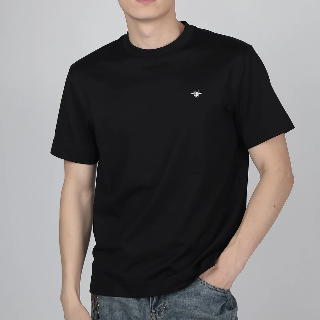 【小蜜蜂】新贵刺绣高级面料新款男士夏季百搭圆领t透气小蜜蜂短袖