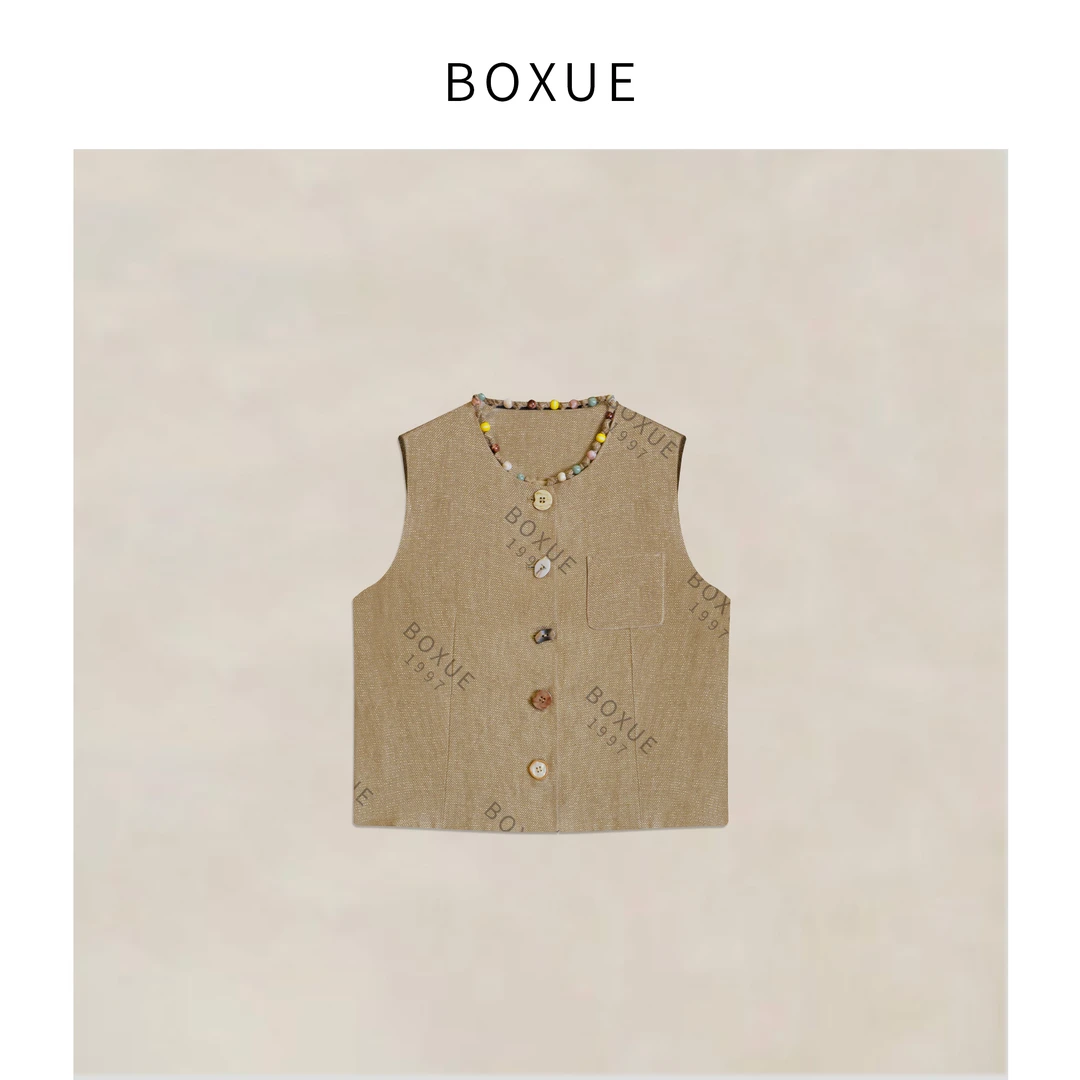 BOXUE“喜洲小镇”2025春季新款高级感100苎麻马夹外套#250314W1084