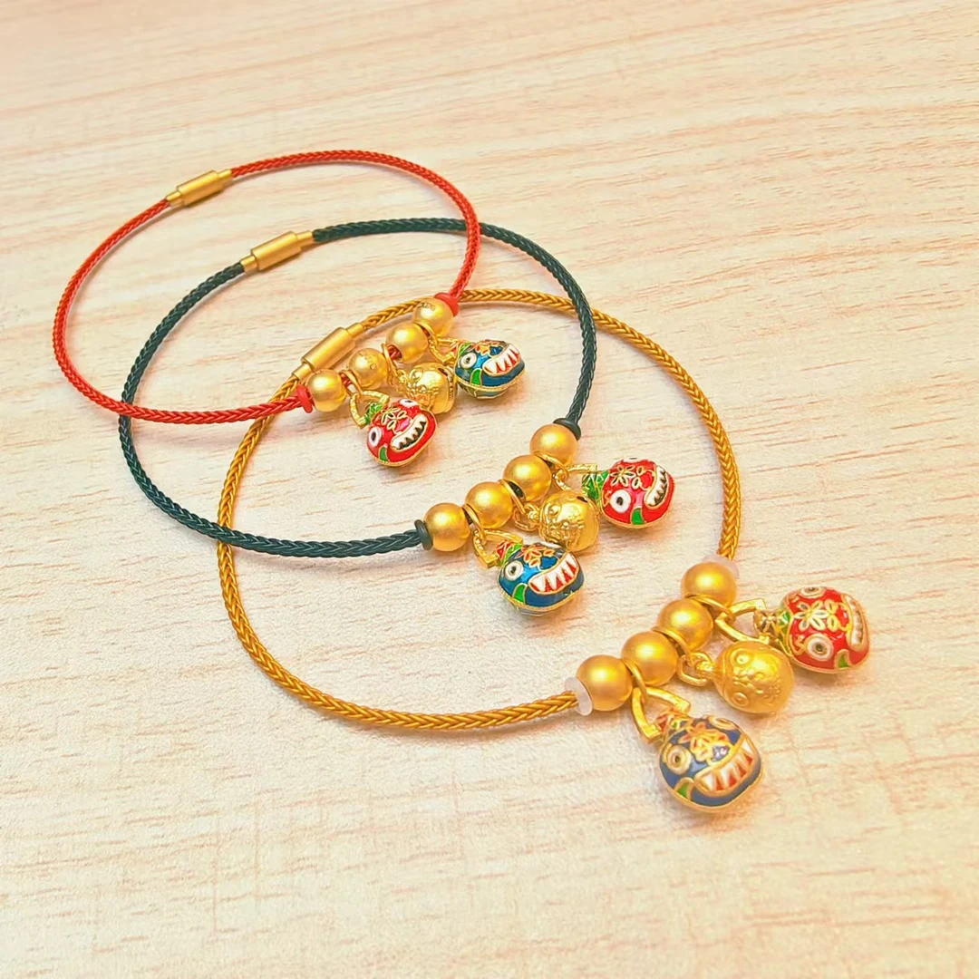 163#足金999 黄金珐琅彩吞金兽一家手链 多样性发一