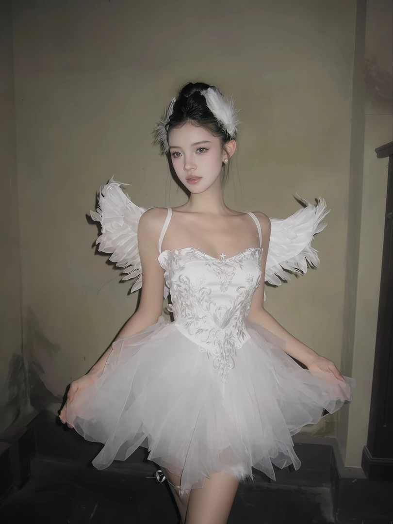 【陨落白天使】原创御姐cosplay套装白天鹅抹胸刺绣纯欲白纱蓬蓬裙