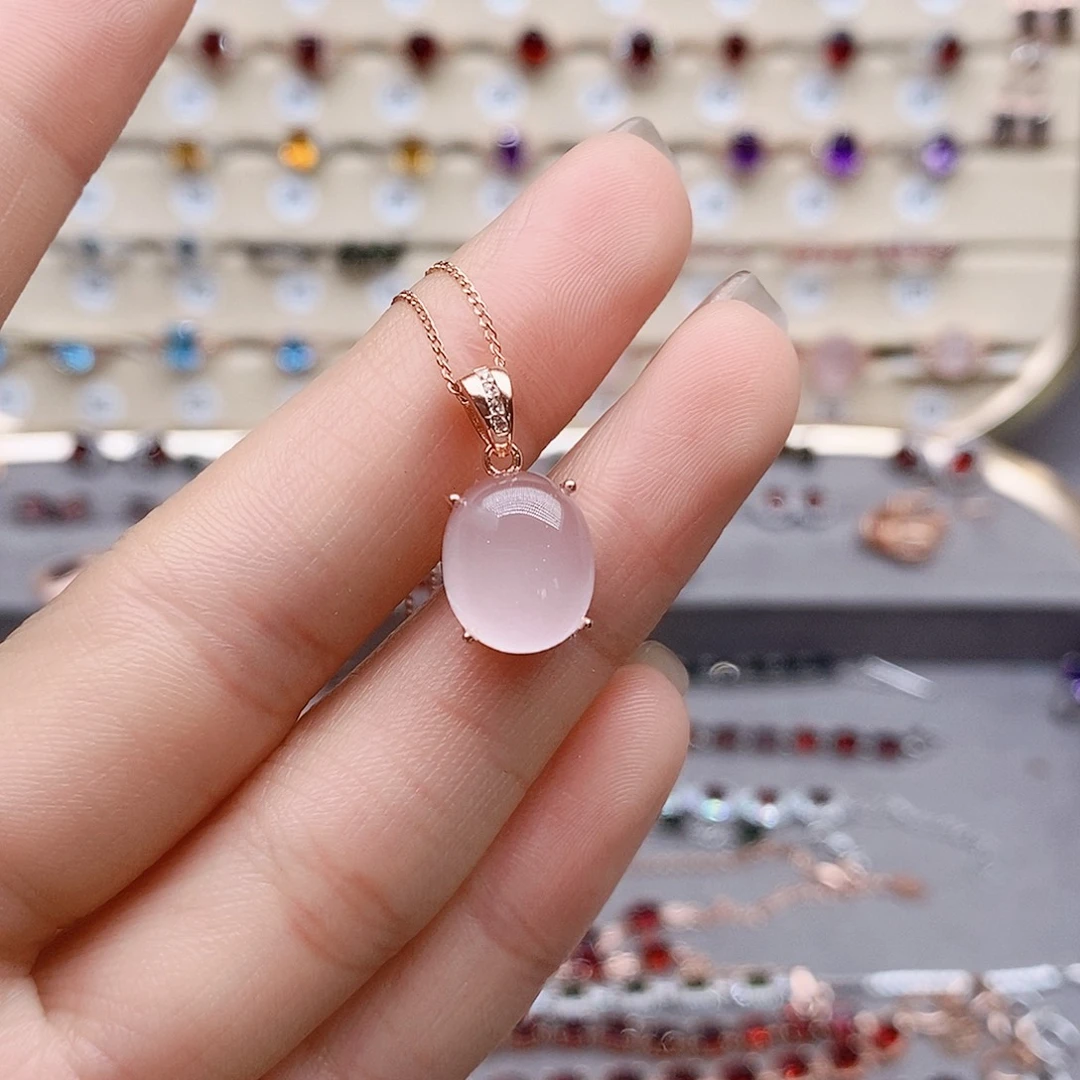 芙蓉石颈饰银S925镶嵌吊坠