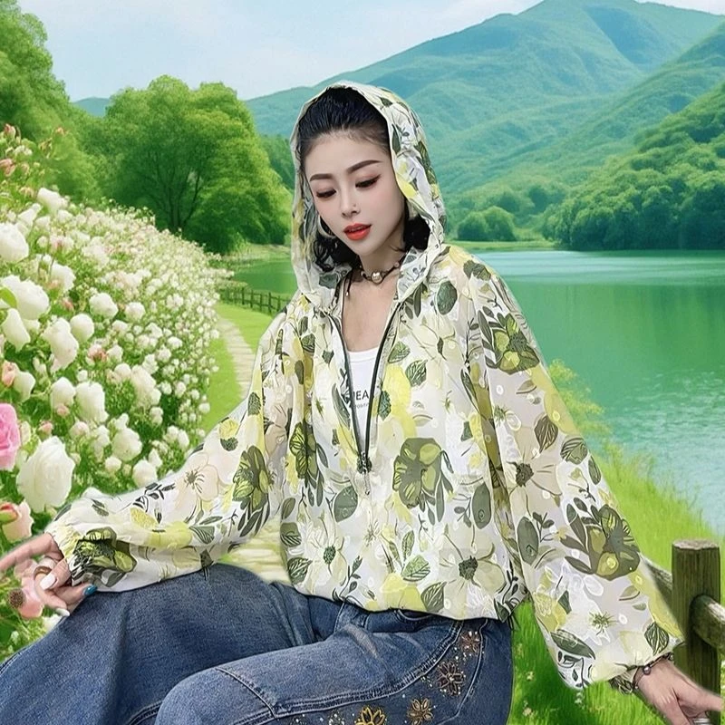 夏季新款套头连帽提花防晒衣女2025休闲百搭女款薄款防晒衣-1227
