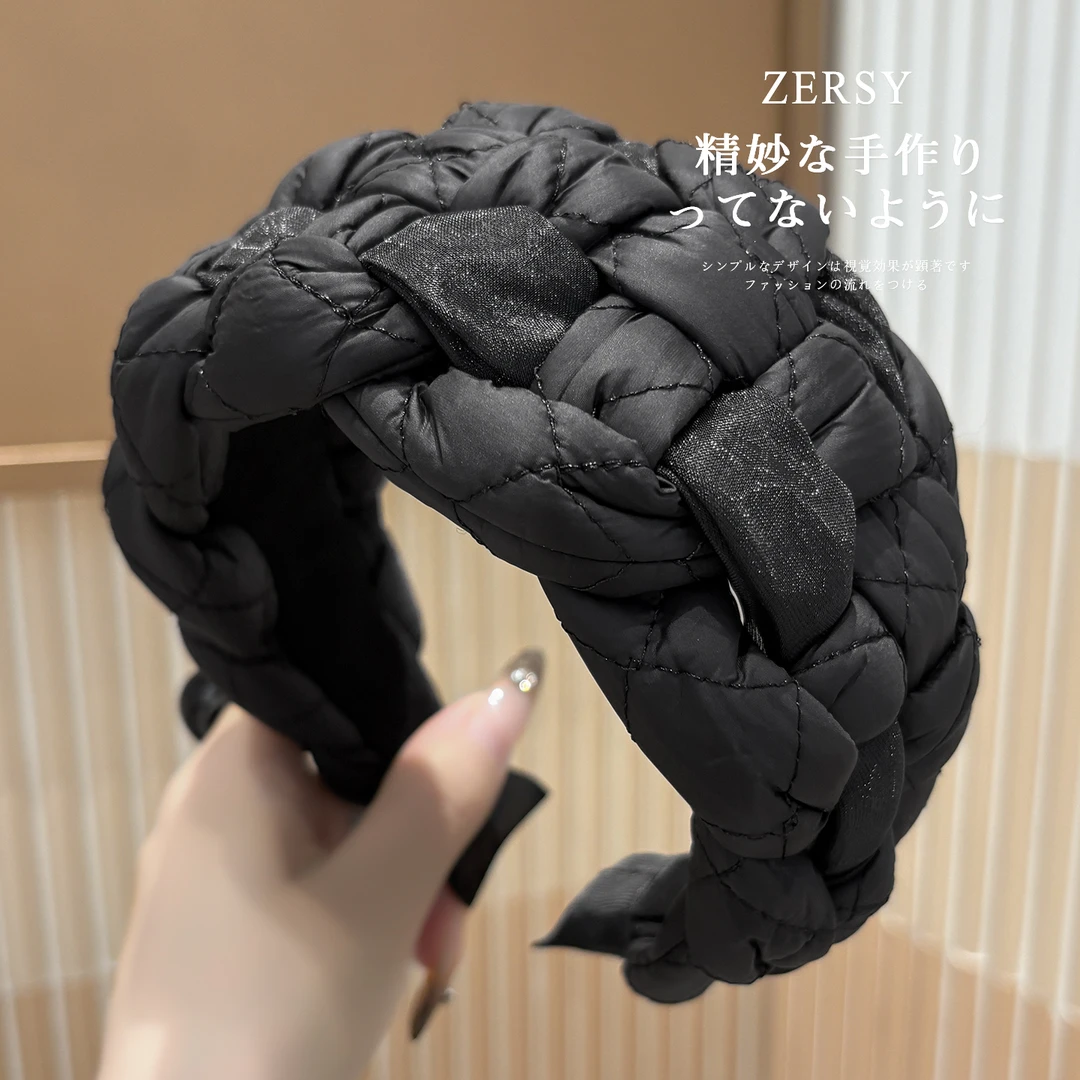 简约纯色拼接编织宽边发箍女款高级感洋气时尚高颅顶头箍日常外戴