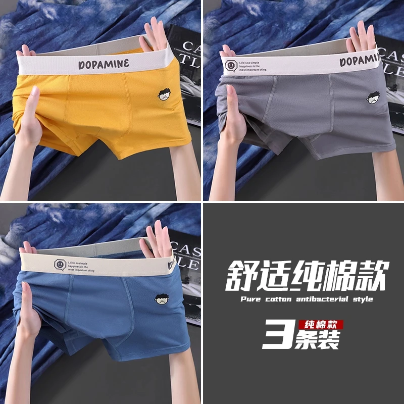 RSRDDY3条装青少年内裤男生发育期学生高中生纯棉四角裤平角短裤