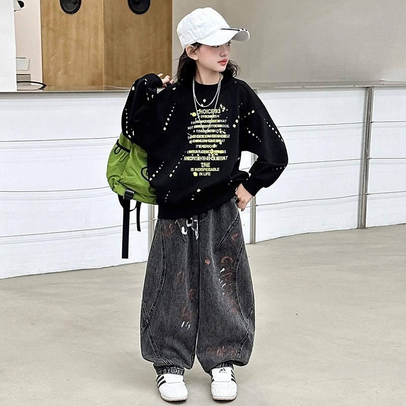 女童卫衣套装春秋款2025新款大童秋季潮酷两件套儿童早秋炸街衣服