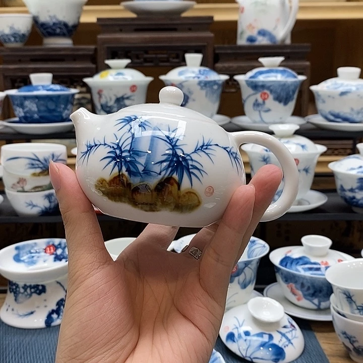 手绘竹子茶壶160釉下彩高温瓷微瑕福利款