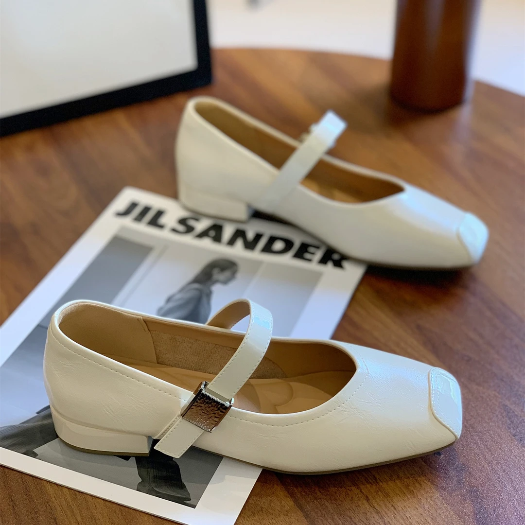 方头浅口法式单鞋女2025年秋季新款配裙子小皮鞋气质拼接玛丽珍鞋