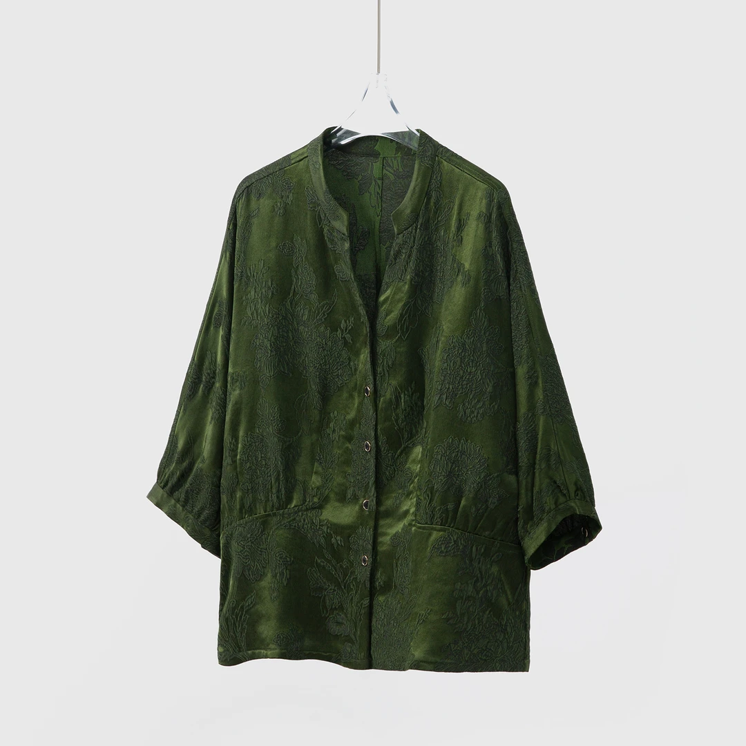 双面穿 新中式国风年轻款真丝V领上衣桑蚕丝收腰显瘦小衫SY52088