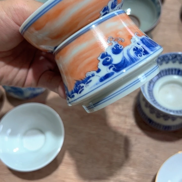 瓷片白青花泛红鱼化龙茶漏微瑕