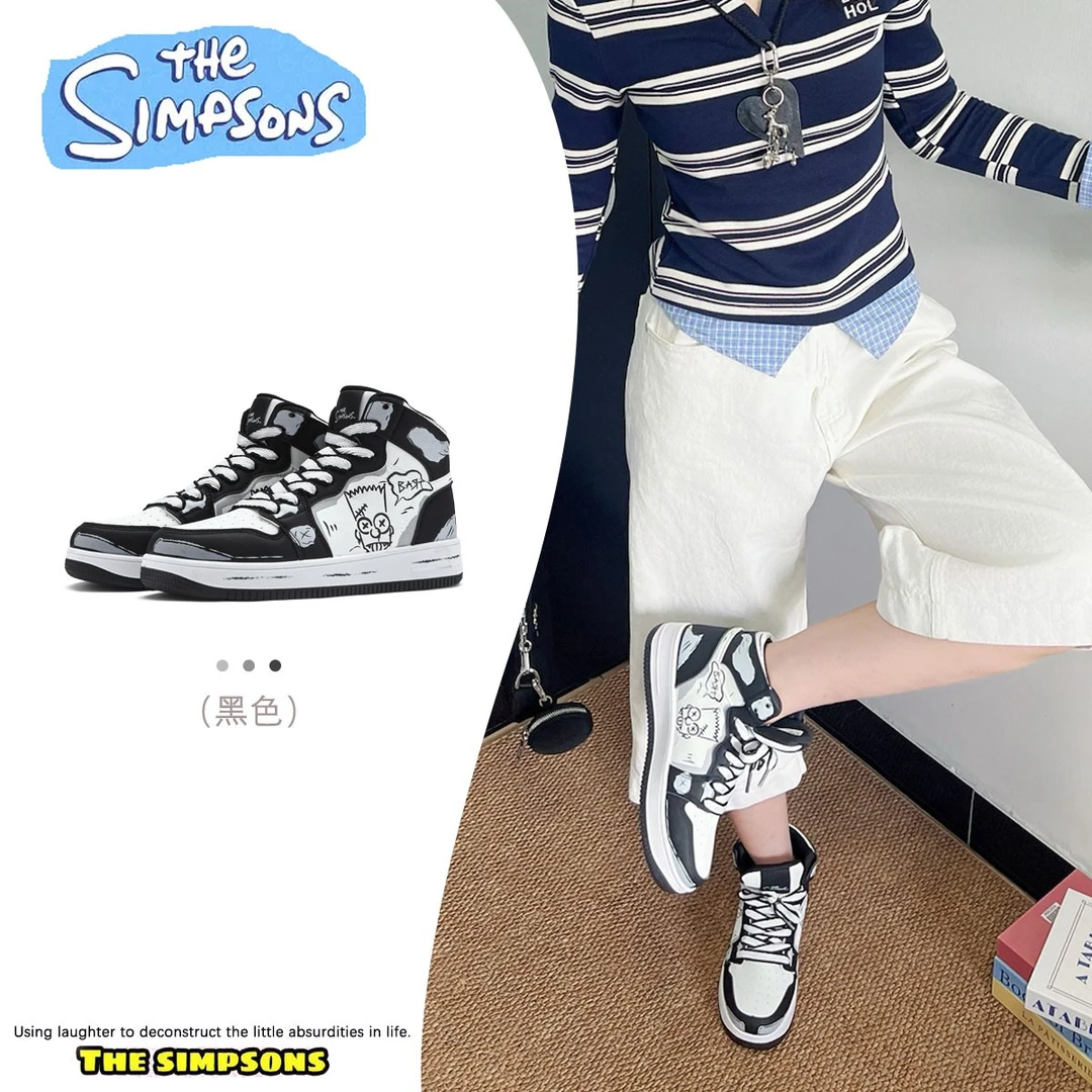 辛普森男鞋2025新款爆款高帮涂鸦小众设计感秋季厚底增高工装板鞋