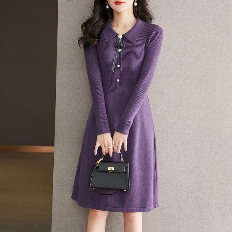 2025新款秋冬气质小香风时尚洋气打底毛衣裙长袖针织连衣裙裙子女