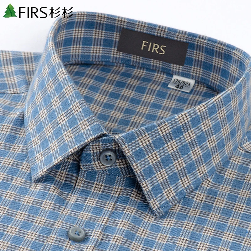杉杉高档纯棉衬衫男士长袖格子衬衣春秋季休闲百搭磨毛款商务男装