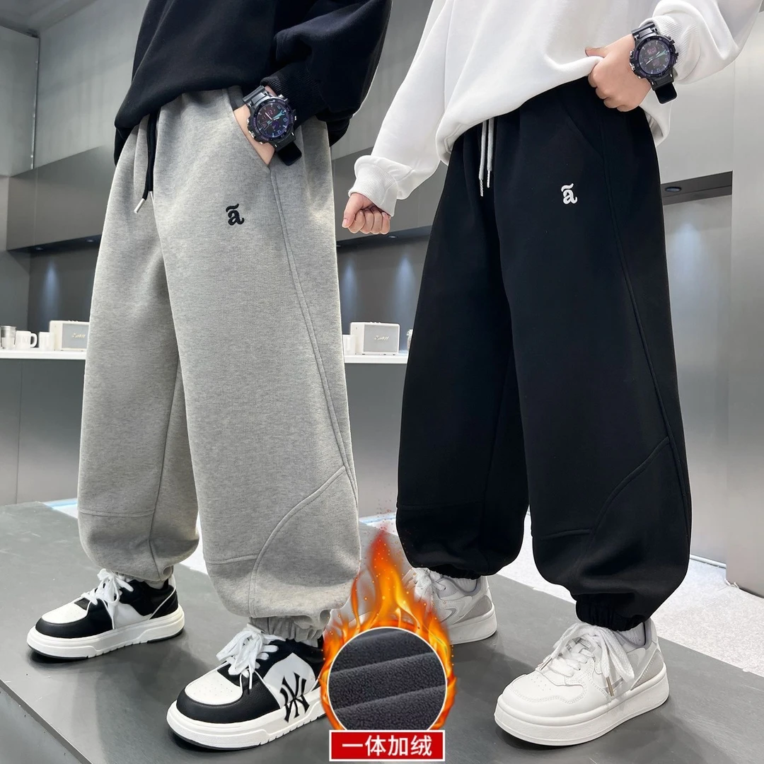 F01435男童冬季加绒加厚卫裤2025年秋冬休闲运动长裤子中大儿童装