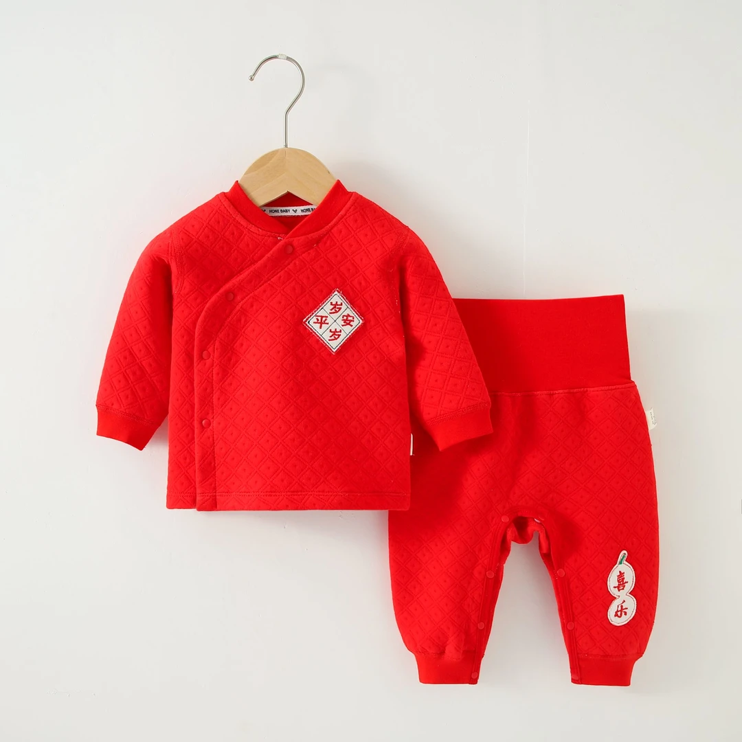 周岁宝宝服装婴儿冬季衣服保暖抗风高腰免脱婴儿分体套装新生儿