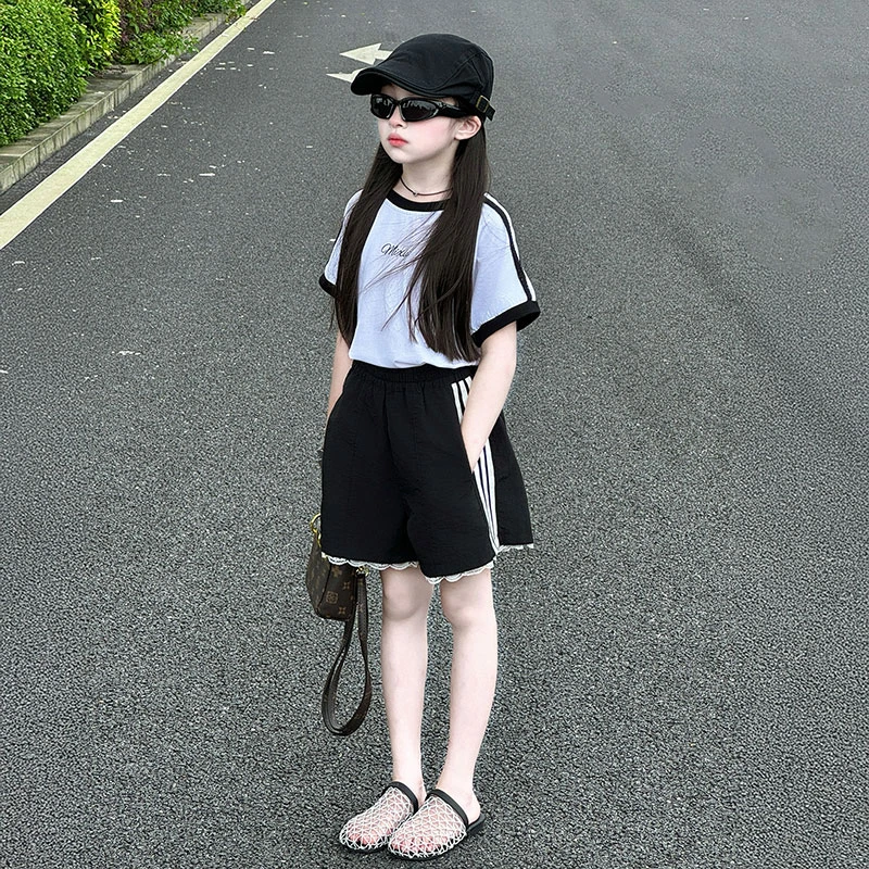 女童夏装2025新款衣服儿童夏季休闲短袖衣服女孩洋气网红短裤套装