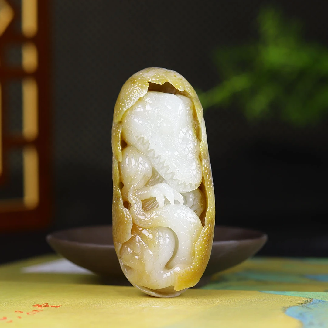 92285和田玉糖白玉龙